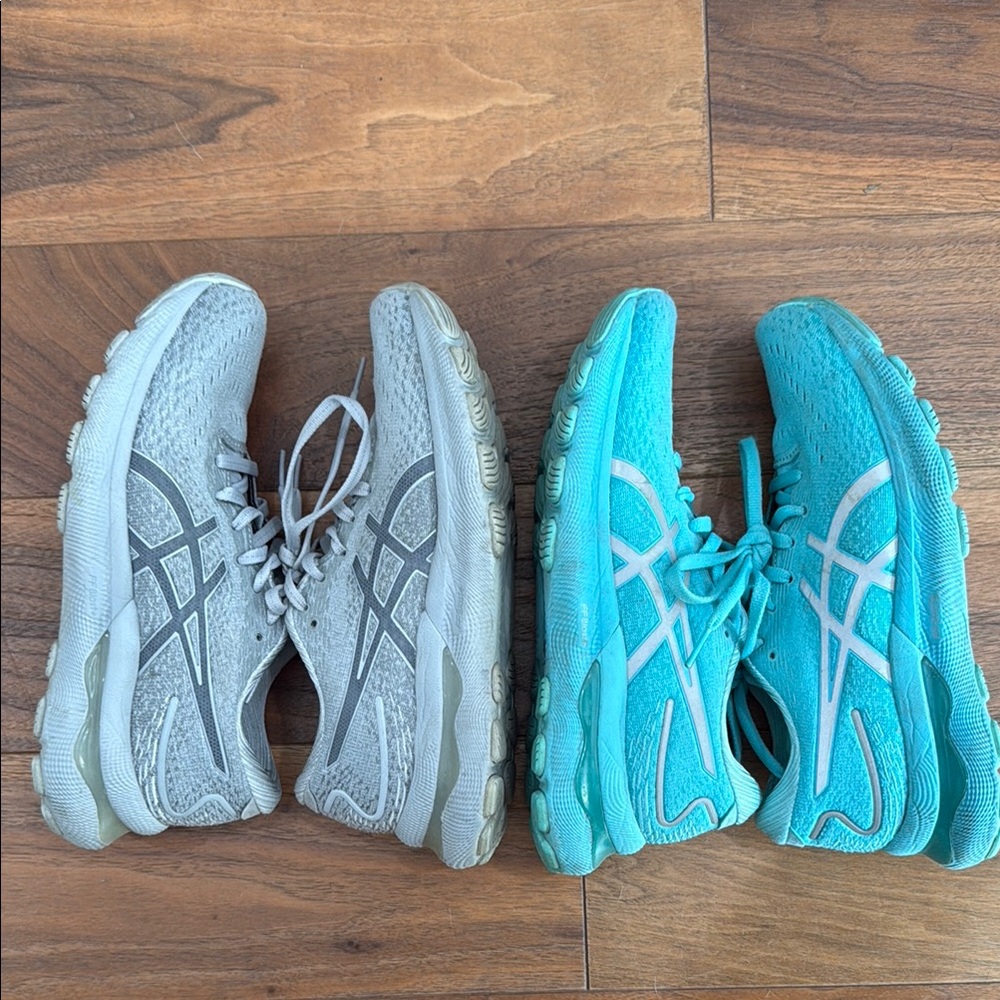ASICS women’s gel nimbus 24 - 2 pair, grey and turquoise - size 7